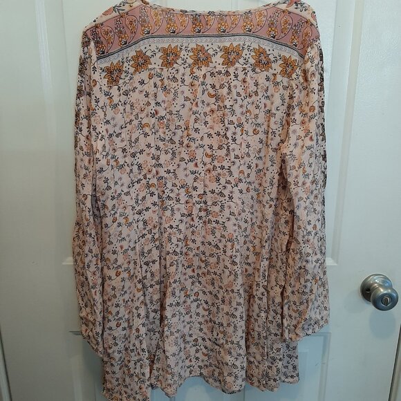 Patrons of Peace Floral Tunic/Minidress; Women's Large; Rayon; Bell Sleeves; EUC - Picture 2 of 7